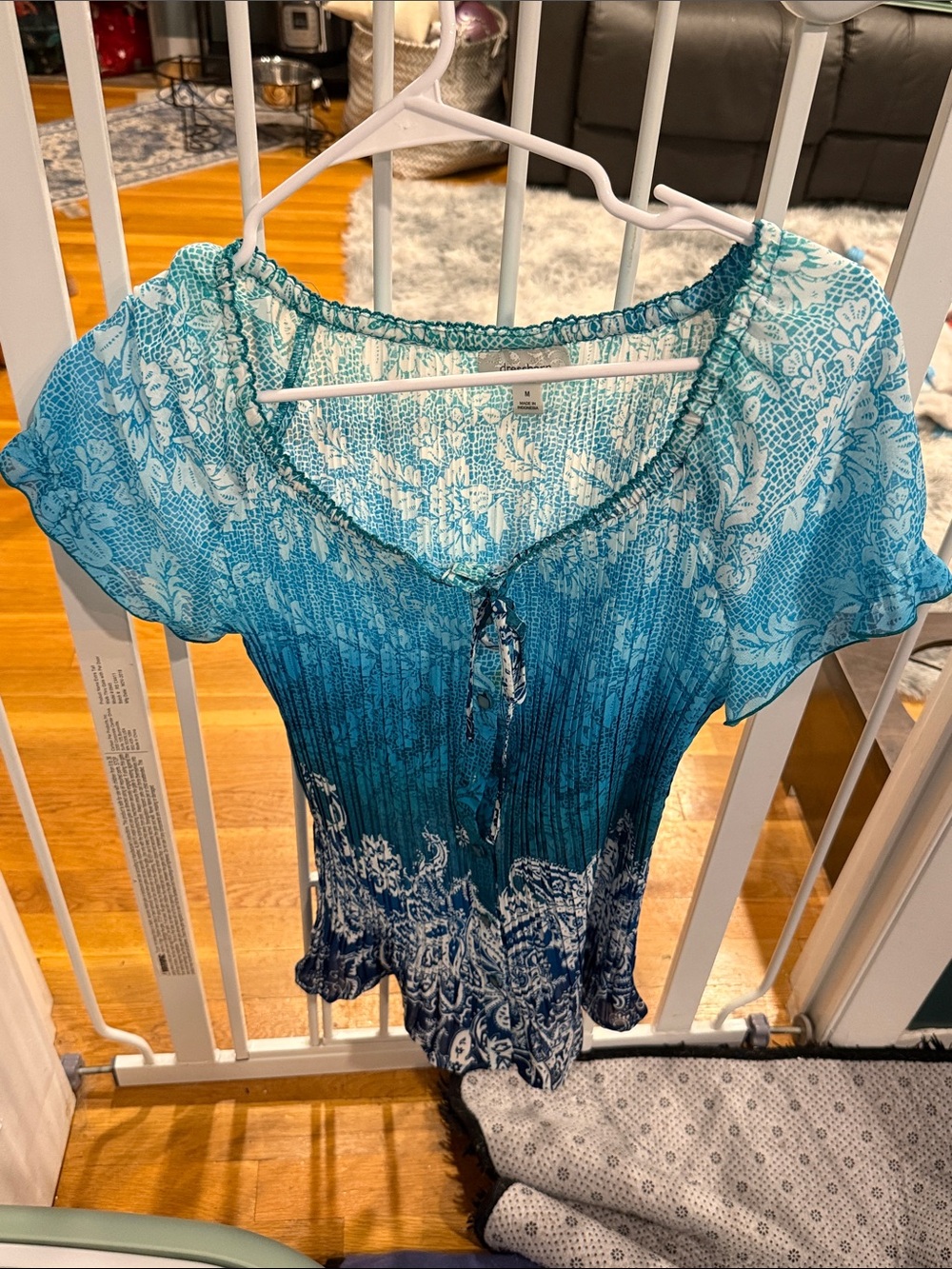 Women's Blue Floral Ombre Peasant Top